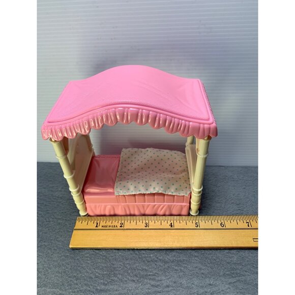 Hasboro 1996 Dollhouse Canopy Bed Pink & Cream - Picture 8 of 9